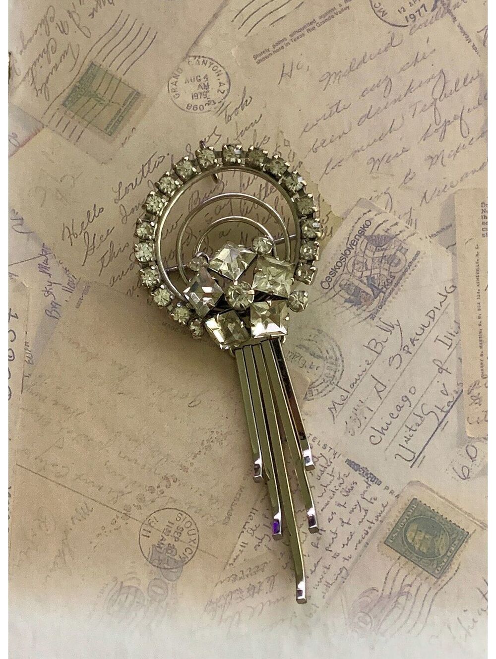 Vintage M&S 1/20 12K Gold Filled Rhinestone Art Deco Statement Brooch